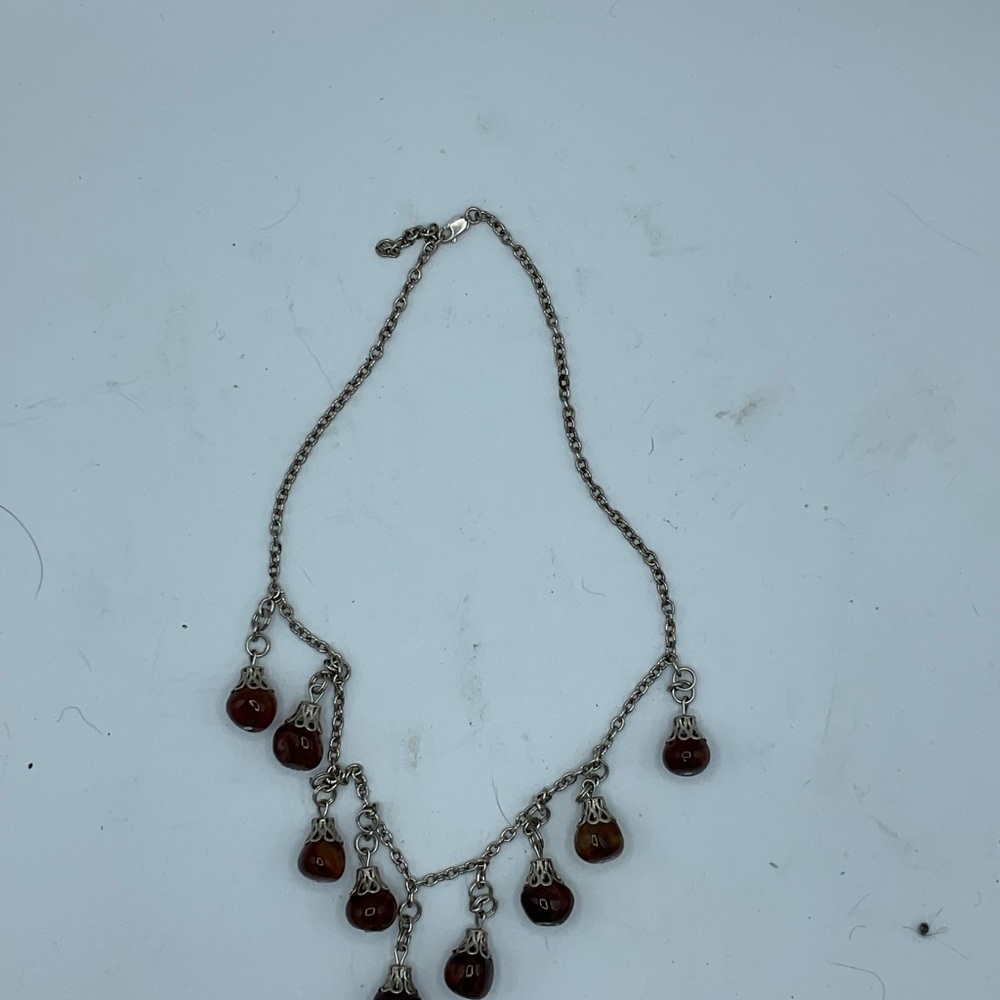 “VINTAGE NECKLACE” Brown Drop Stones in a Silver Setting . - Picture 2 of 5